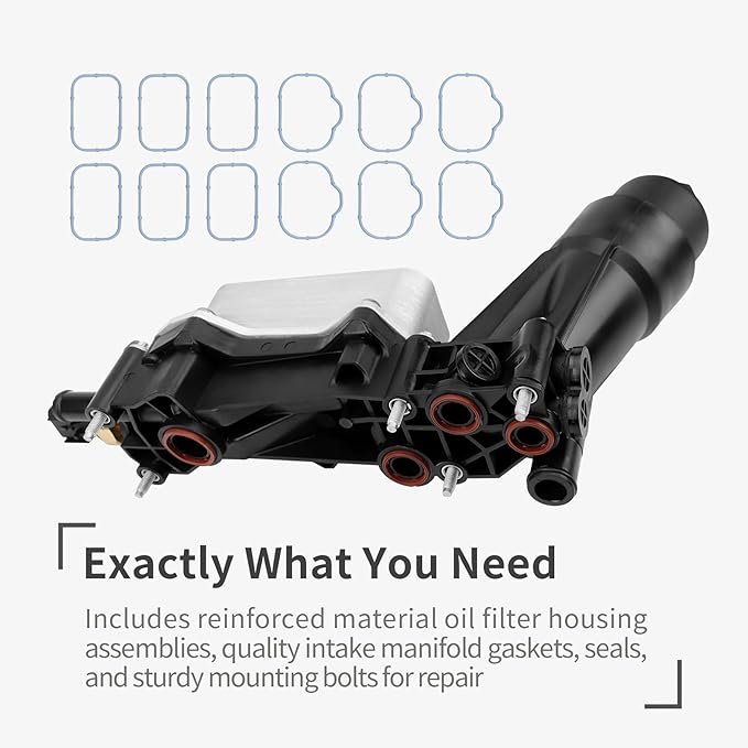 Oil Cooler Oil Filter Housing with Gaskets | Compatible With 3.6L 2011-2016 Dodge Journey Grand Caravan Jeep Wrangler Chrysler 200 300 Ram ProMaster & More | Replaces# 5184294AE, 68105583AF