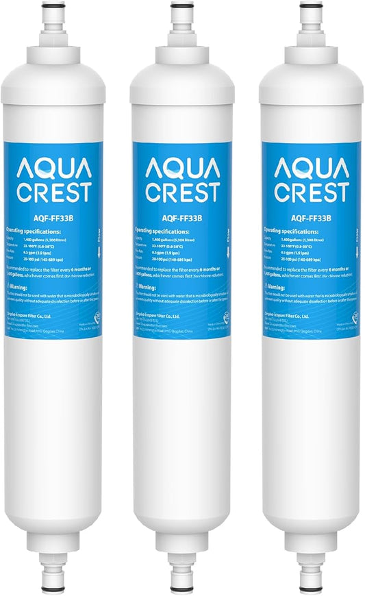 AQUACREST GXRTQR Inline Water Filter, NSF Certified, Compatible with GE GXRTQR, GXRTQ System, Reduces Chlorine, Fluoride, Limescale and More, For Refrigerator, IceMaker, RVs (3 Filters)