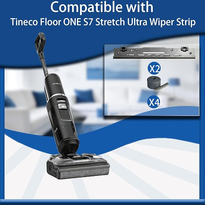 Replacement Wiper Strip Compatible with Tineco Floor ONE S7 Stretch Ultra, Wet and Dry Vacuum Cleaner, Vacuum Cleaner Scraper (2Pcs Wiper Strip, 4Pcs Wheel)