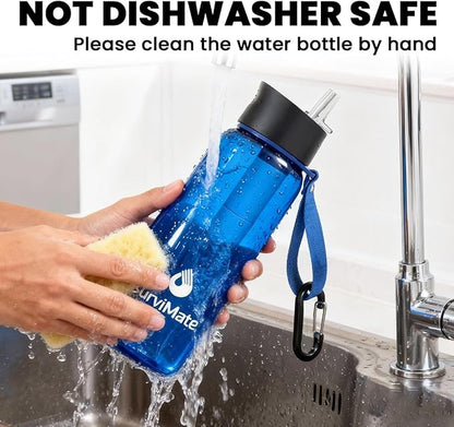 Survimate 5-Stage 0.01μm Ultra-Filtration Filtered Water Bottle, BPA-Free Material, NSF/ANSI 42&372 Certified, Portable Water Filter Bottle for Survival, Camping, Hiking, and Emergency Use