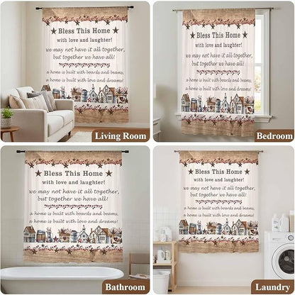 Farmhouse Sheer Curtains 84 Inch Length Country Star Barn Berry Brown Wood Plank Chiffon Curtain for Bedroom Living Room Light Filtering Rod Pocket Window Treatments Voile Curtains Drapes for Dining