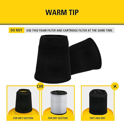 STANLEY Foam Filter, for 1-5 Gallon Wet/Dry Vacuum 25-1202, Compatible with STANLEY SL18123P, SL18128, SL18128P, SL18129, SL18130, SL18130P, SL18132, SL18133, SL18133P