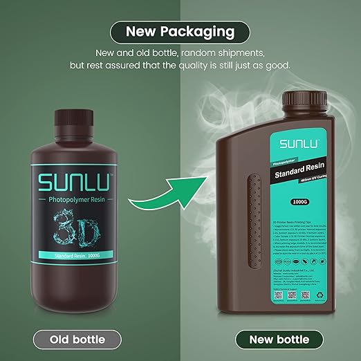 SUNLU 3D Printer Resin, 1kg Fast Curing Standard 3D Resin for LCD DLP SLA Resin 3D Printers, 395-405nm UV Light Curing 3D Printing Liquid Photopolymer Resin, Low Shrinkage, High Precision, 1000g, Grey