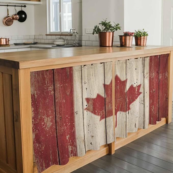 Canada Tier Curtains, Red Maple Leaf Flag Vintage Farmhouse Wooden Grain Light Filtering Kitchen Curtains, 2Pcs Rod Pocket Half Window Treatments Panels for Sink Cafe Cabinet Camper 27.5x24 Inches