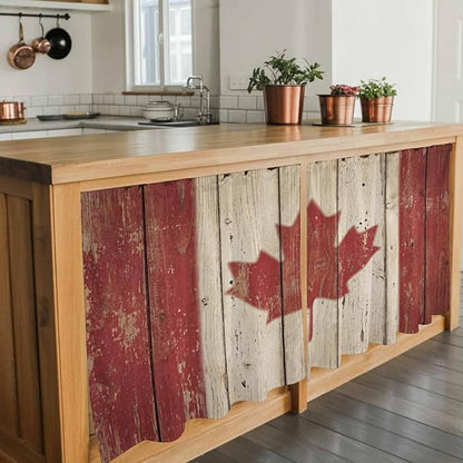 Canada Tier Curtains, Red Maple Leaf Flag Vintage Farmhouse Wooden Grain Light Filtering Kitchen Curtains, 2Pcs Rod Pocket Half Window Treatments Panels for Sink Cafe Cabinet Camper 27.5x24 Inches