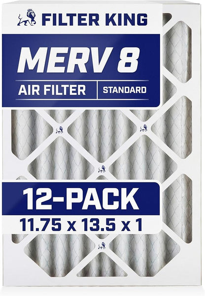 Filter King Air Filters 11.75x13.5x1 | 12-PACK | MERV 8 HVAC Pleated AC Furnace Filters | Air Purifier | Replacement Filters for Clean, Healthy & Fresh Environment | MADE IN USA