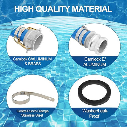 2" x 50 ft Backwash Hose for Swimming Pools, Heavy Duty PVC Water Lay Flat Discharge Hose,Durable Pool Drain Hose with Aluminum Camlock C and E Fittings for Pump And Filters
