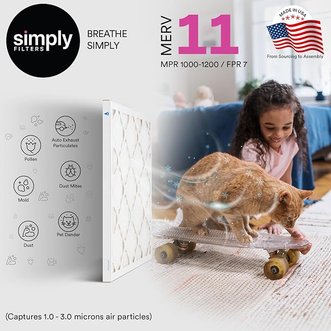 Simply 24x30x1 Air Filter, MERV 11, 12 Pack, For Home AC Furnace & HVAC (Actual Size: 23.75"x29.75"x0.75") DUST, Pet, & Allergy Control