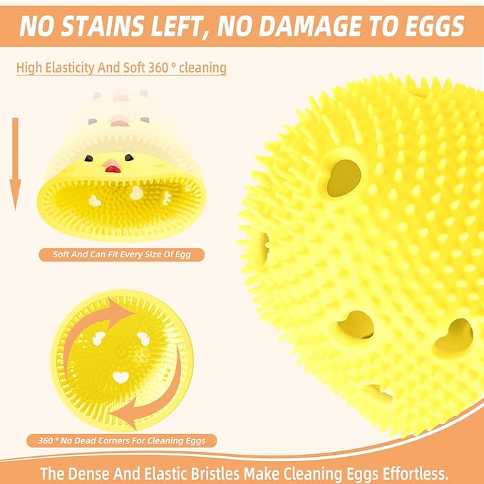 Silicone Egg Brush Cleaner, Egg Washer for Fresh Eggs, Egg Cleaner for Fresh Eggs, Egg Scrubber for Fresh Eggs, Reusable Cleaning Tools for Egg Washer (Yellow)