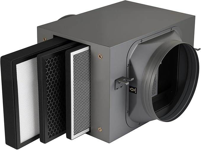 Inline Filter Box 10 ", 3-Layer Air Filtration Box with High Efficacy HEPA and Carbon Filter, Box Fan Filter for 10 Inch Inline Duct Fan for Whole House and HVAC Ventilation Systems