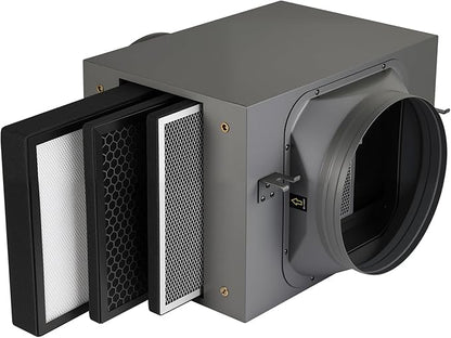 Inline Filter Box 10 ", 3-Layer Air Filtration Box with High Efficacy HEPA and Carbon Filter, Box Fan Filter for 10 Inch Inline Duct Fan for Whole House and HVAC Ventilation Systems