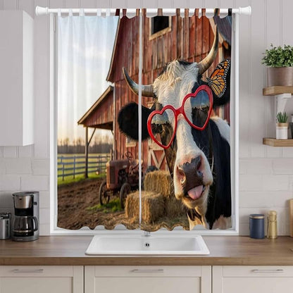 Farm Cows Living Room Curtains 96 Inch Length, Window Curtains Tab Top, Farmhouse Barn Funny Animals Butterfly Light Filtering Window Treatments Drapes 52"x96" 2 Panel