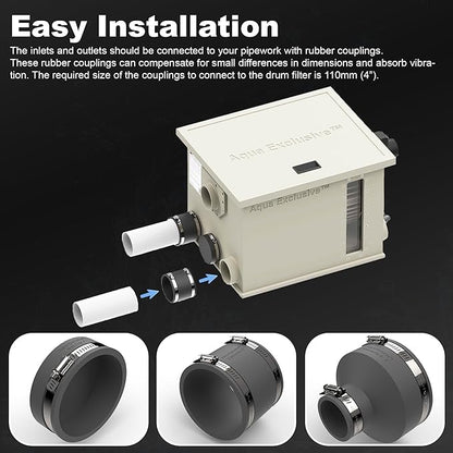 Rotary Drum Filter | RDF 8000GPH | Fully Automatic Water Filter System | Koi Pond, Aquaculture, Fish Farm, Hydroponics, Aquaponics, Natural Swimming Pool, Aquarium, Fountains | 110-120V 60Hz 25212