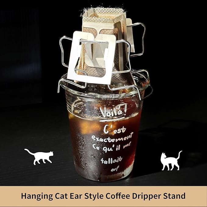 Hanging Ear Drip Coffee Bag Holder with 50-100Pcs Portable Coffee Filter Paper Bag, Coffee Drip Bag Chair Stand, Portable Coffee Filter Paper Bag, for Easy Pour Over (Stand + 50 Bags)