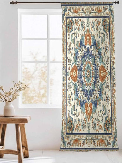 Sheer Curtains 108 Inches Long, Southwest Farmhouse Semi Sheer Curtains Light Filtering Window Treatment, Orange Blue Desert Bohemian Privacy Voile Drapes for Living Room Bedroom 52x108 Inch
