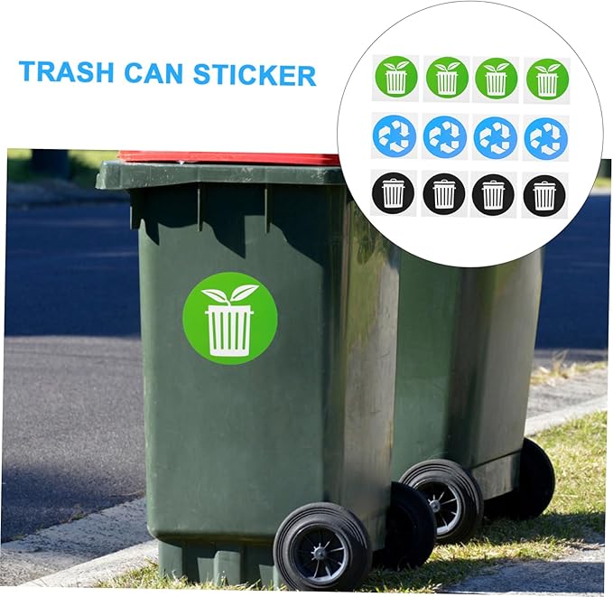 12pcs Garbage Classification Stickers Self-Adhesive Trash Can Labels for Recycling Material for Indoor Outdoor Use Promote Waste Sorting Habits