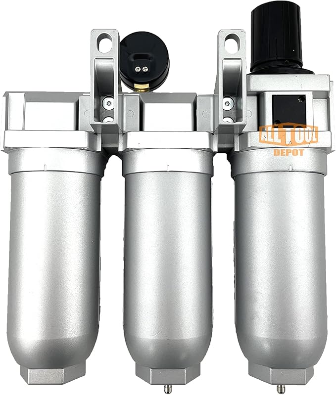 1" NPT SUPER DUTY Industrial Grade Filter Regulator Coalescing Desiccant Dryer System For Compressed Air Lines, Metal Bowls, Great For Paint Spray And Plasma Cutter (MANUAL DRAIN)