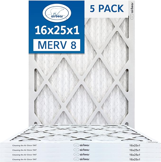 16x25x1 Air Filter MERV 8 (5-Pack) TRION Air Bear Pleated HVAC Air Filters Replacement (Actual Size: 15.50 x 24.50 x 0.75 Inches)
