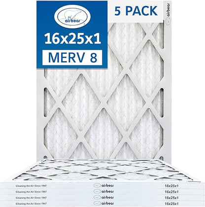 16x25x1 Air Filter MERV 8 (5-Pack) TRION Air Bear Pleated HVAC Air Filters Replacement (Actual Size: 15.50 x 24.50 x 0.75 Inches)