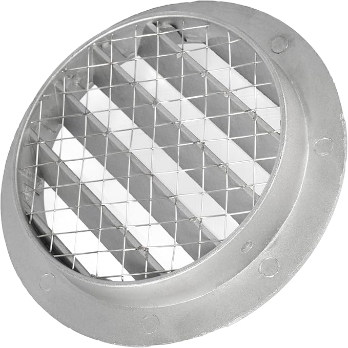 4" Gray Vent Cover - Aluminum - Industrial Round Air Vent Louver - Metal Soffit Vent with Screen - Mesh - Round Vent Grille for House Or Garage Wall- (4" Inch, Gray)