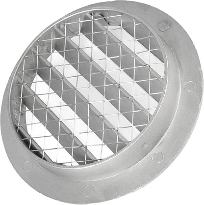 4" Gray Vent Cover - Aluminum - Industrial Round Air Vent Louver - Metal Soffit Vent with Screen - Mesh - Round Vent Grille for House Or Garage Wall- (4" Inch, Gray)