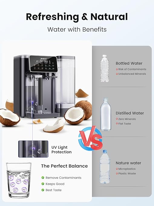 JIMMY R9 Reverse Osmosis System Countertop Water Filter - 7 Stage Purification with Remineralization & UV, Portable Water Purifier Countertop,3s Instant Heat(7 Temps),3:1 Pure to Drain,No Installation