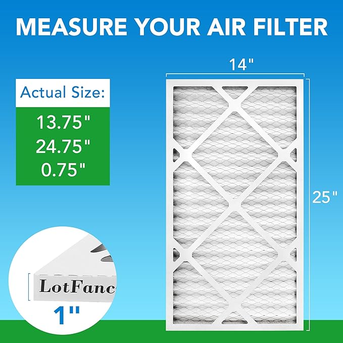 LotFancy 14x25x1 Air Filter MERV 8 4-Pack, Electrostatic Pleated Furnace & AC Filter, Captures Dust, Pet Hair, Pollen, Actual Size: 13.75"x24.75"x0.75"