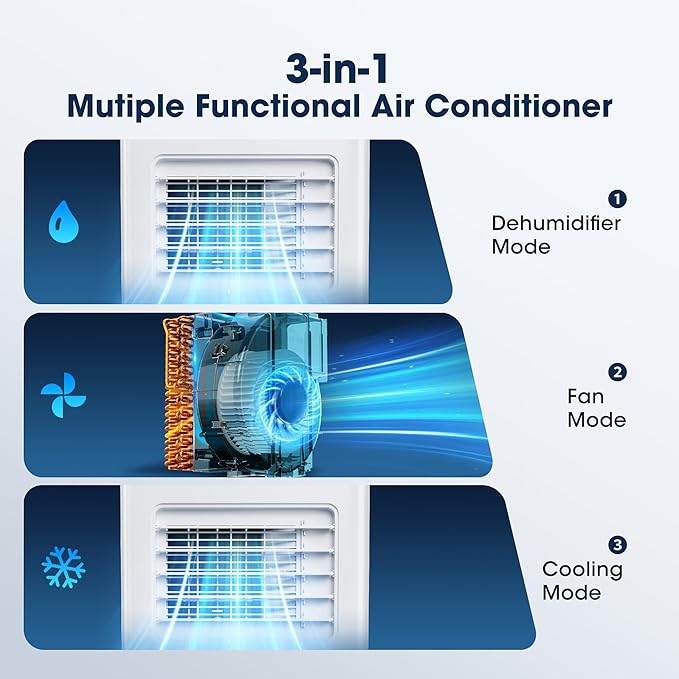8000BTU Portable Air Conditioners Smart AC Unit with App & Remote Control 3-in-1 Cooling, Dehumidifier, Fan for Rooms up to 350 sq.ft, 24H Timer, White