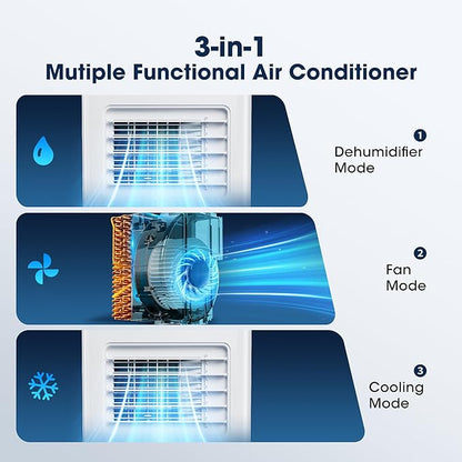 8000BTU Portable Air Conditioners Smart AC Unit with App & Remote Control 3-in-1 Cooling, Dehumidifier, Fan for Rooms up to 350 sq.ft, 24H Timer, White