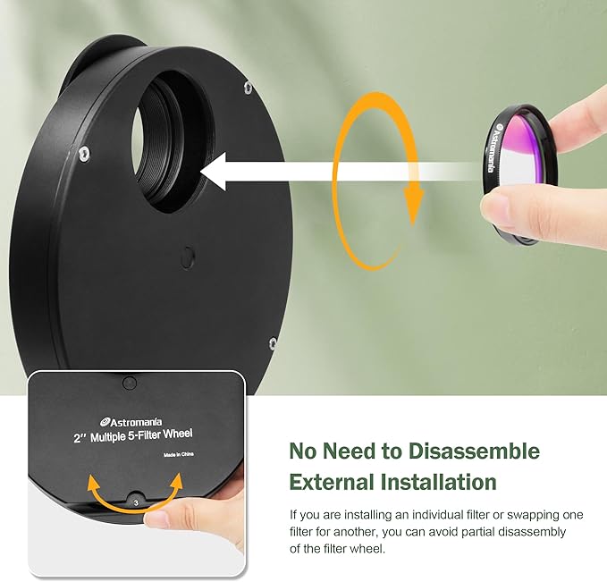 Astromania Telescope Filter Wheel Holder, Filter Wheel Drawer Compatible with 5-Position Moon Nebula Filter 2 Inch for Astronomical Observation As Useful Telescope Accessories with 2 Inches T Adapter