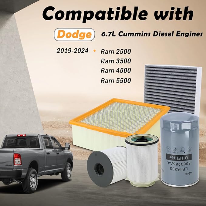 Fuel Filter Water Separator and Oil/Air Filter Set Fit for 2019-2024 Dodge Ram 2500 3500 4500 5500 6.7L Cummins Diesel Engines Replaces# 68436631AA 68157291AA 5083285AA 53034051AB 68406048AA