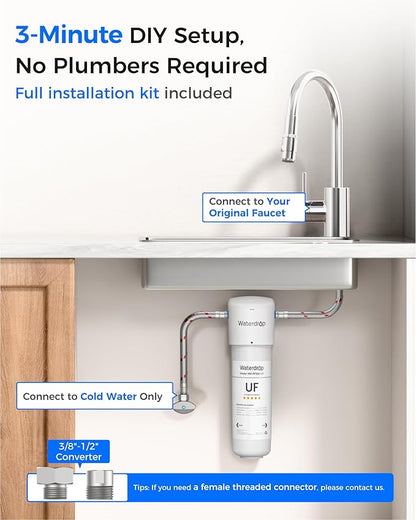 Waterdrop 10UAW-UF 0.01 μm Ultra Filtration Under Sink Water Filter System, 1 Year, Reduces Lead, Chlorine, Bad Taste & Odor, Direct Connect to Kitchen Faucet, USA Tech