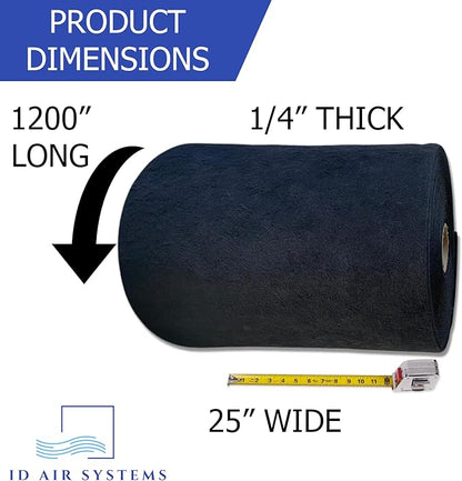 Activated Carbon Filter Media Roll - 25" x 100' x 1/4" Thick, Odor Control, Cut to Size, Filter Range Hood, AC Filter Material, Durable Carbon Filters, Made in USA