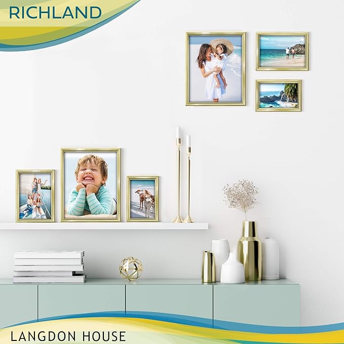 Langdon House 8x10 Picture Frames Set (Gold, 6 Pack) Distinguished Edging for Classic Style, Richland Collection