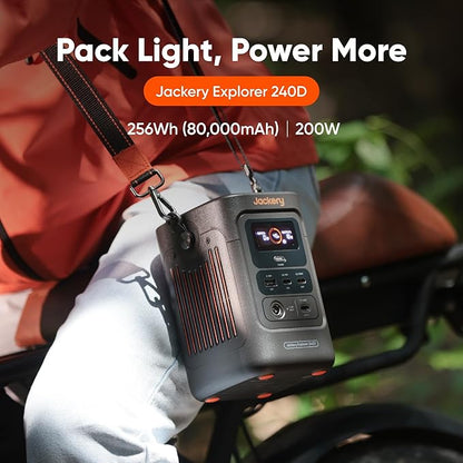 Jackery Explorer 240D Power Bank (80,000mAh), LiFePO4 Battery 256Wh Portable Power Station, USB-C Cable Included,200W DC Output,1-Hour Fast Charging, Compact for Outdoor Camping, Travel, Emergencies