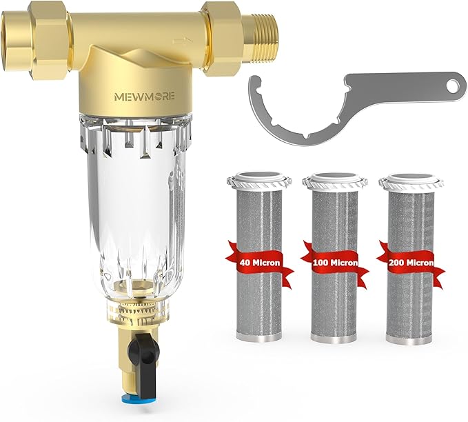 GFC40 Garden Hose Filter with 3/4" GHT Connector, 40 & 100 & 200 Micron Reusable Spin Down Sediment Water Filter, Inline Sediment Filter for RV Camping Pressure Wahser Car Wash Water Hose