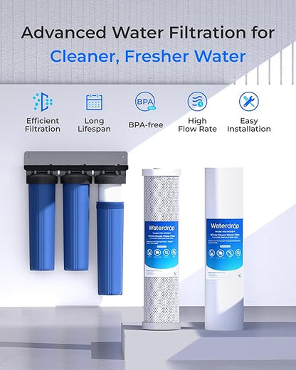 Waterdrop 3-Stage Whole House Water Filter System and Whole House Water Filter, Reduce Iron&Manganese, with Carbon&Sediment Filters, 7-Stage Filtration