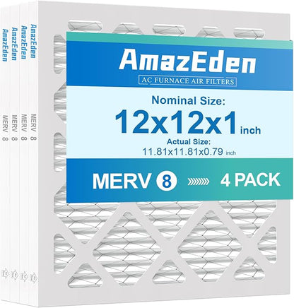 12x12x1 Air Filter 4 Pack MERV 8 Furnace HVAC AC Air Filters 12x12 Pleated for Home Dust Defense Replacement Filters MPR 600 FPR 5 (Actual Size: 11.81"x11.81"x 0.79")