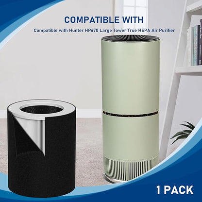 HP670 Replacement True HEPA Filter Set Compatible with Hunter HP670 Large Tower Filter, Part Number H-HF670-VP, 1 x HEPA + 4 x Activated carbon