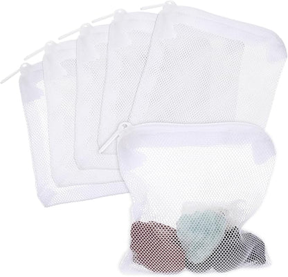 15Pcs Aquarium Filter Media Bags, Mini Fish Tank Media Mesh Filter Bags Reusable for Activated Carbon,Filter Stones(4.3”×3.9”(White)