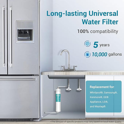 AQUACREST 5 years In-Line Water Filter for Refrigerator and Ice Maker, High Capacity, 1/4-Inch Direct Connect Fittings, Easy Installation, Reduces Chlorine, Bad Taste & Odor