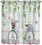 Spring Kitchen Curtains, Bicycles Botanical Leaves Rose Colorful Stripes Light Filtering Window Curtain Panels, 2Pcs Rod Pocket Window Treatments Set for Living Room Bathroom Bedroom 42x63 Inches