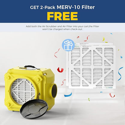 ALORAIR Air Scrubber with 3 Stage Filtration, Stackable Negative Air Machine for Industrial and Commercial Use, Heavy Duty Air Cleaner with MERV-10 Filter, HEPA/Activated carbon Filter, Yellow