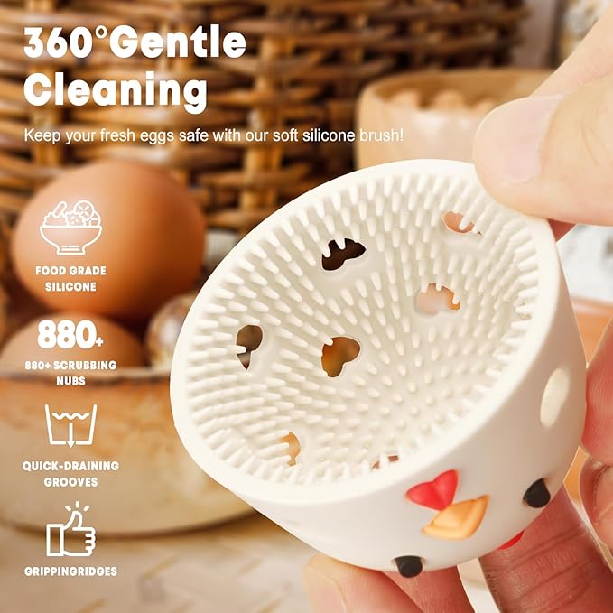 2PCS Egg Brush,Egg Cleaner, Egg Washer for Fresh Eggs,Egg Scrubber Farm Fresh Egg Cleaning Brush, Silicone Practical Vegetable and Fruit Scrubber Tool (White and Pink)