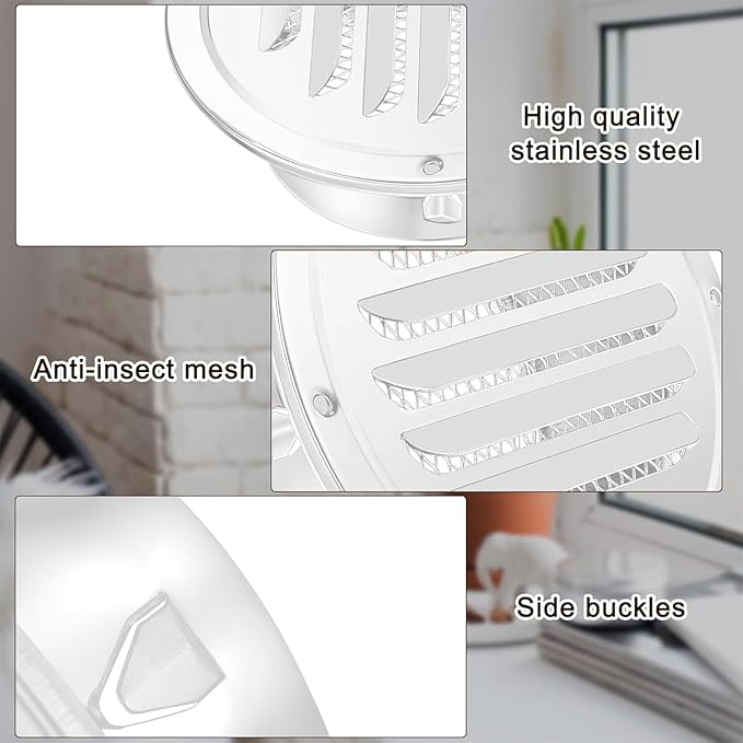 Zonon 18 Pcs Stainless Steel Soffit Vents 4 Inch Round Dryer Vent Cover with Mesh Screen for Home Outdoor Bathroom Wall Ceiling Outside Exterior Exhaust (White)