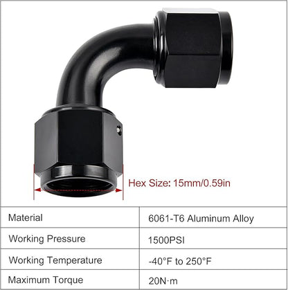 EVIL ENERGY 4AN Female to 4AN Female 90 degree Swivel Coupler Fitting Union Adapter Aluminum Black 2PCS