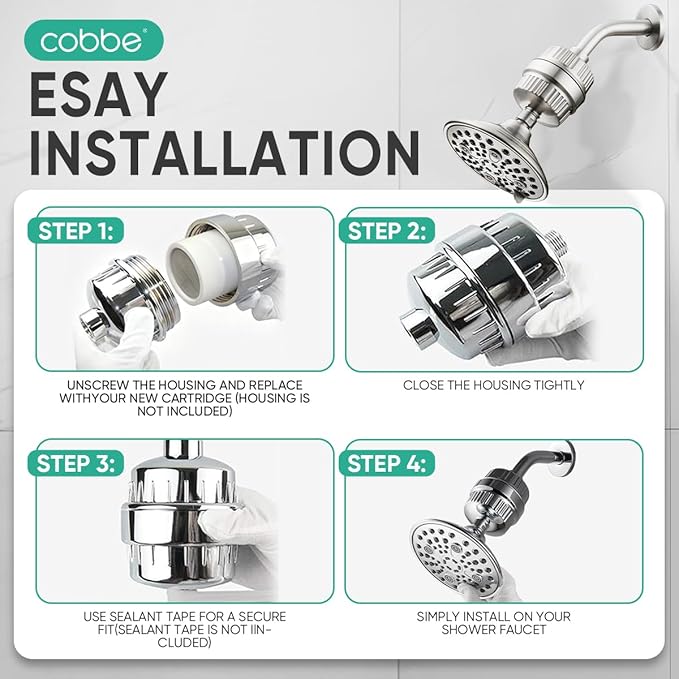 Cobbe HD HEAVY DUTY High Output Shower Filter 2 Pack – 99% REMOVAL Shower Head Filter for Hard Water, Heavy Metals, Chlorine and Harmful Substance, Improve your skin and hair - Brushed Nickel
