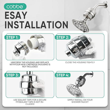 Cobbe HD HEAVY DUTY High Output Shower Filter 2 Pack – 99% REMOVAL Shower Head Filter for Hard Water, Heavy Metals, Chlorine and Harmful Substance, Improve your skin and hair - Brushed Nickel