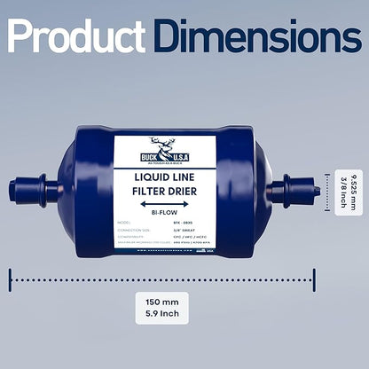 Buck Bi-Flow Refrigerant Liquid Line Filter Drier 3/8" ODF Sweat BFK-083S - Compatible with CFC, HCFC, HFC - Ideal for Heat Pump & Straight Cool Air Conditioners (1-5 Tons)