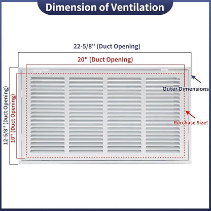 20"W x 10"H [Duct Opening Size] Steel Return Air Filter Grille - Removable Face/Door for 1 inch Filters -HVAC Vent Cover Grill - White [Outer Dimensions: 22 5/8"W X 12 5/8"H]